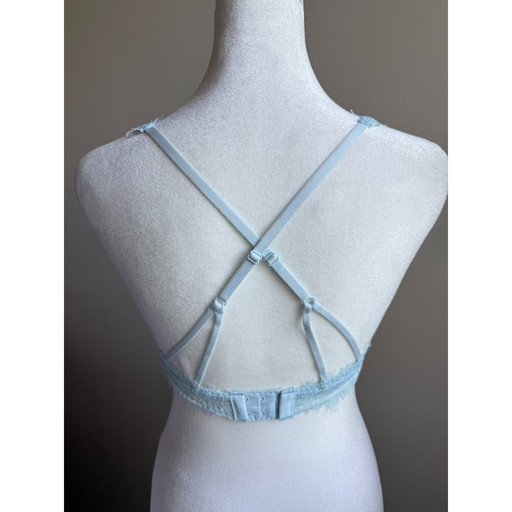 Aerie Blue Womens M Floral Lace Padded Boho Longline Wireless Crossback Bralette - Picture 3 of 14